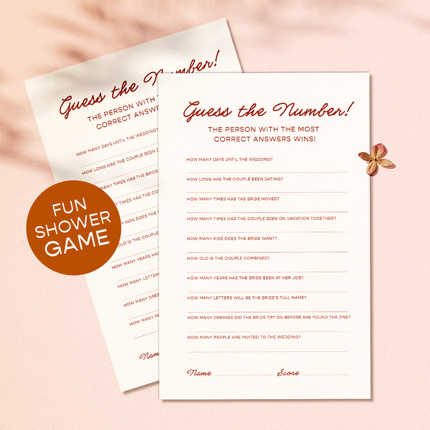 Bridal Shower Game Printable - Guess the Number