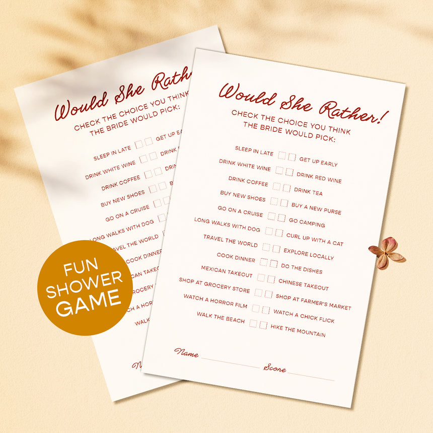 Bridal Shower Game Printable - Would She Rather