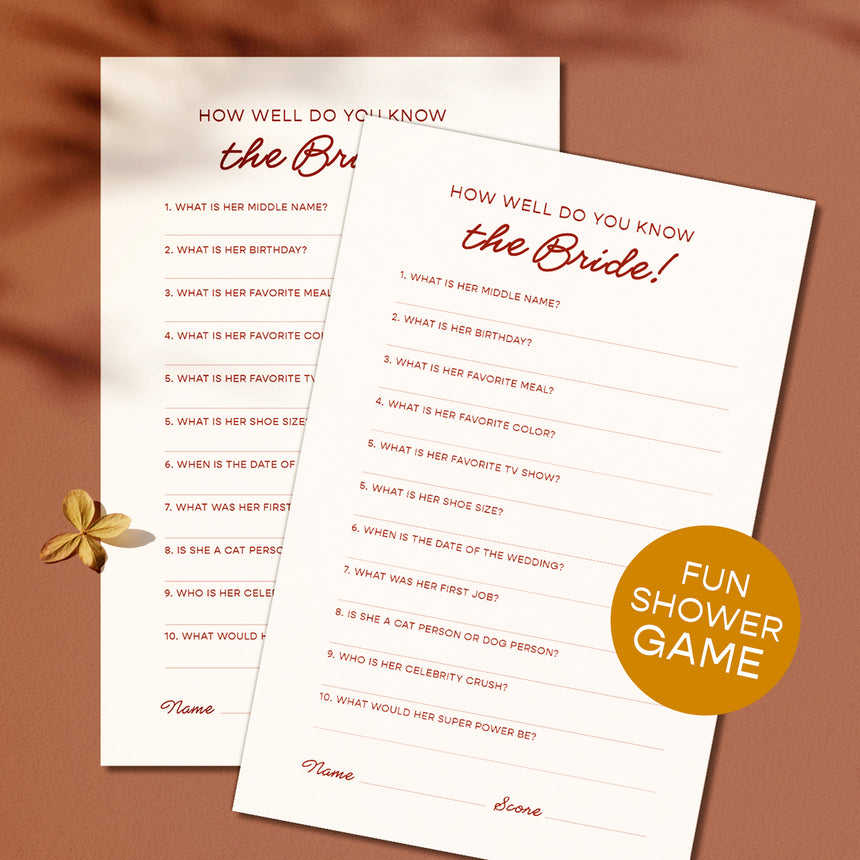 Bridal Shower Game Printable - Do You Know the Bride